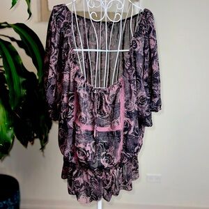 Guess Women Blouse size Medium Purple/Black Roses Design